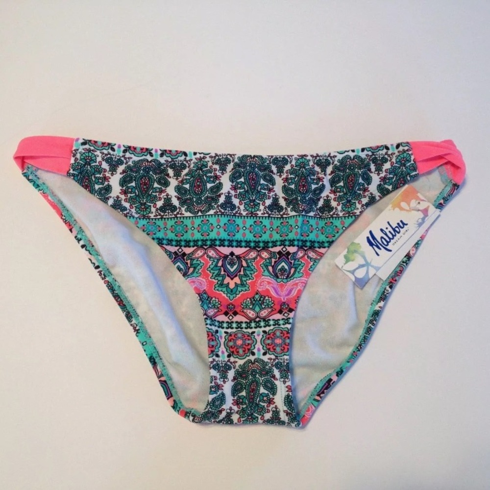 NWT Malibu Pink and Turquoise Paisley Bikini Bottoms